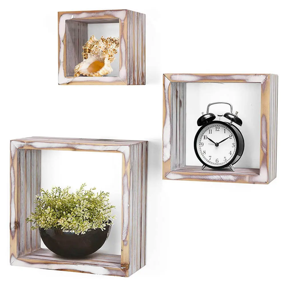 סט 3 מדפי קובייה תלויים בגימור כפרי – Greenco Rustic White