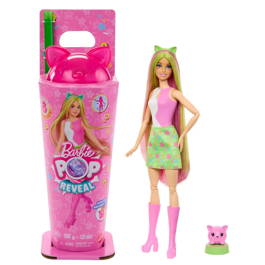 Barbie Pop Reveal – בובת שייק עם 8 הפתעות בגילוי חושי!