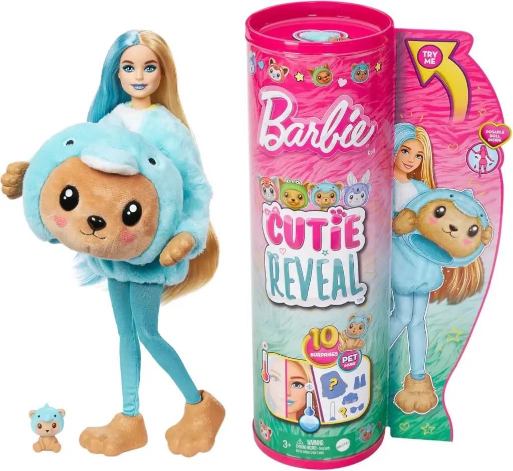 Barbie Cutie Reveal – דובי בתחפושת דולפין עם 10 הפתעות קסומות!