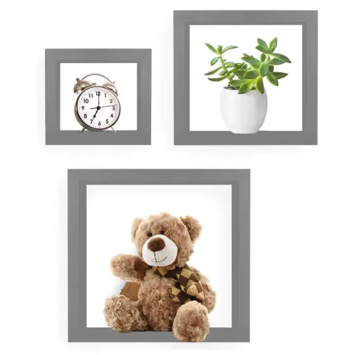 [285221] סט 3 מדפים קובייתיים מרחפים בצבע אפור כפרי מבית Greenco