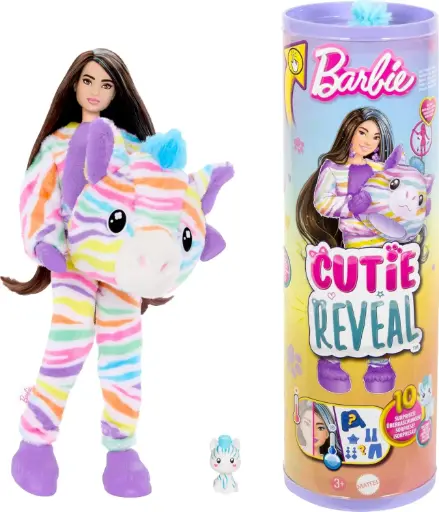 [02506416] Barbie Cutie Reveal – זברה צבעונית עם 10 הפתעות חלומיות!