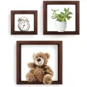 מדפים מרובעים תלויים בעיצוב כפרי – סט 3 מדפים, גוון אגוז (Walnut) – Greenco